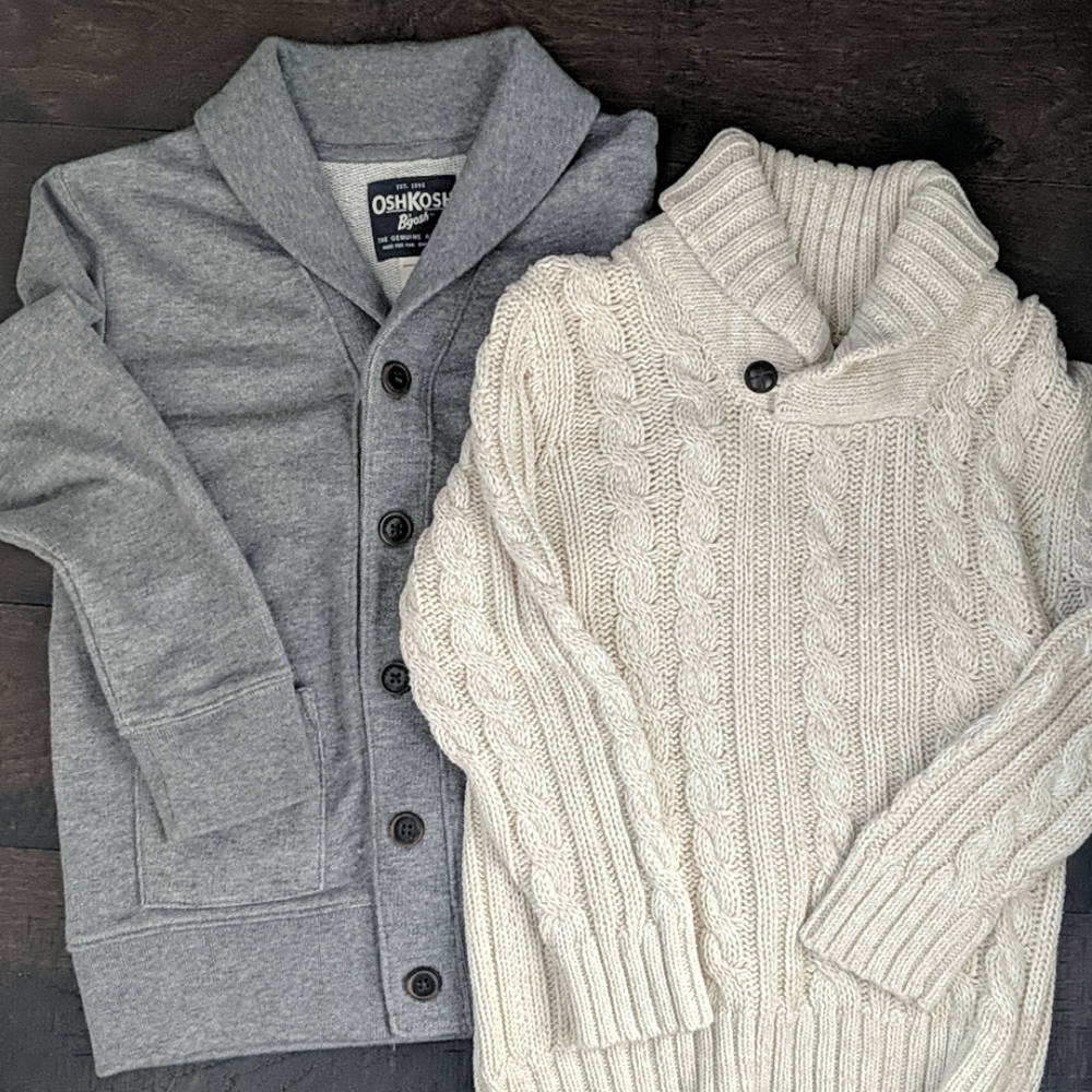 Two shawl collar sweaters
